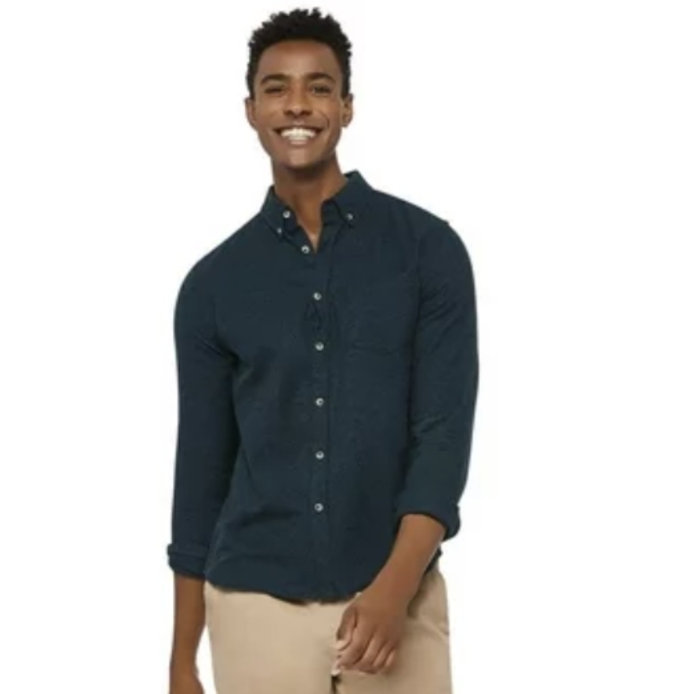 Men's flannel button up Long Sleeve teal Blue cotton Shirt, men's Size 2XL New